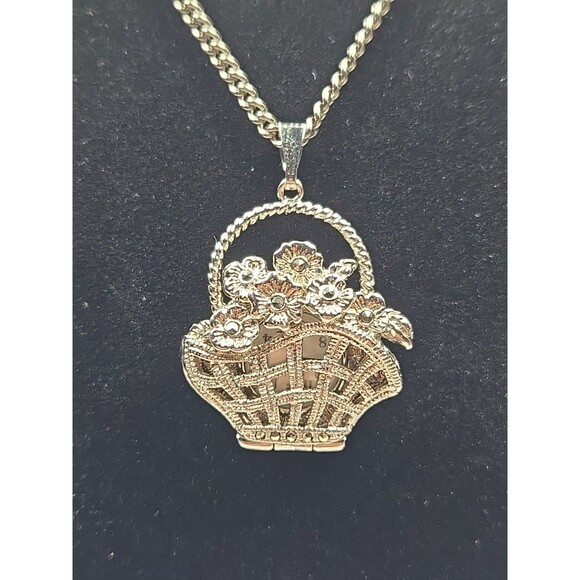 Xanadu Flower Basket Silver Tone Pendant Necklace Watch Quartz New Battery Rare - Picture 4 of 11